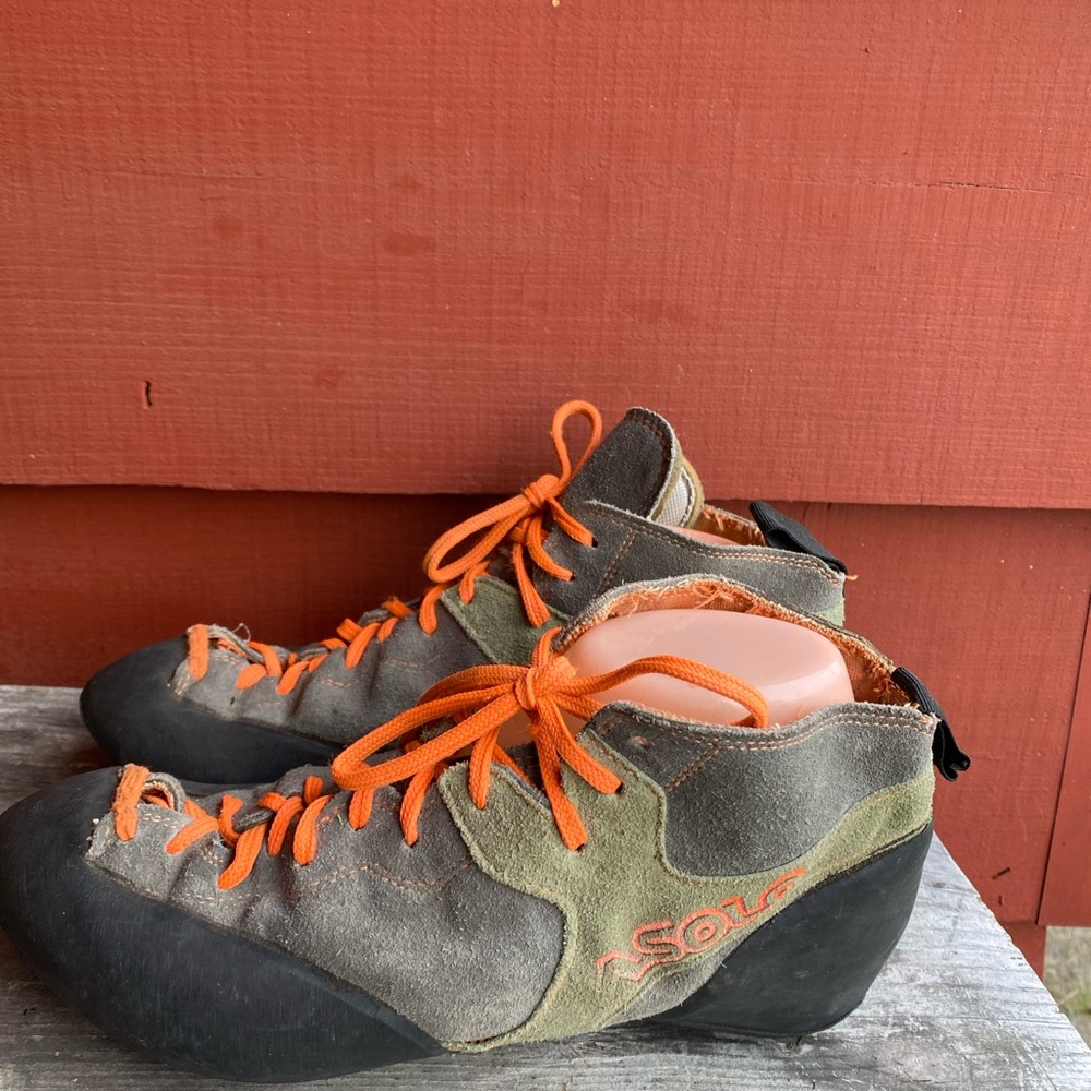 Asolo Women’s Gray and Green Climbing Shoes with Orange Accents Size 24CM/8US